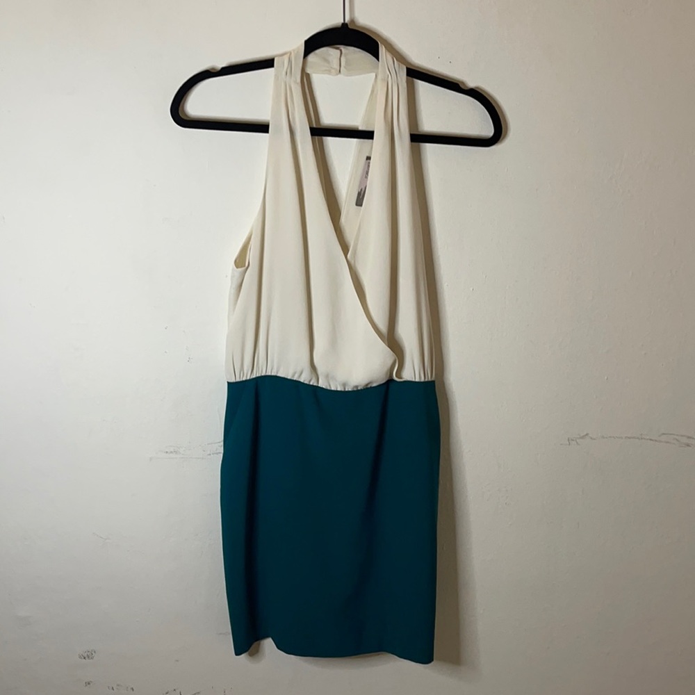 Halter Back Cream And Green Dress